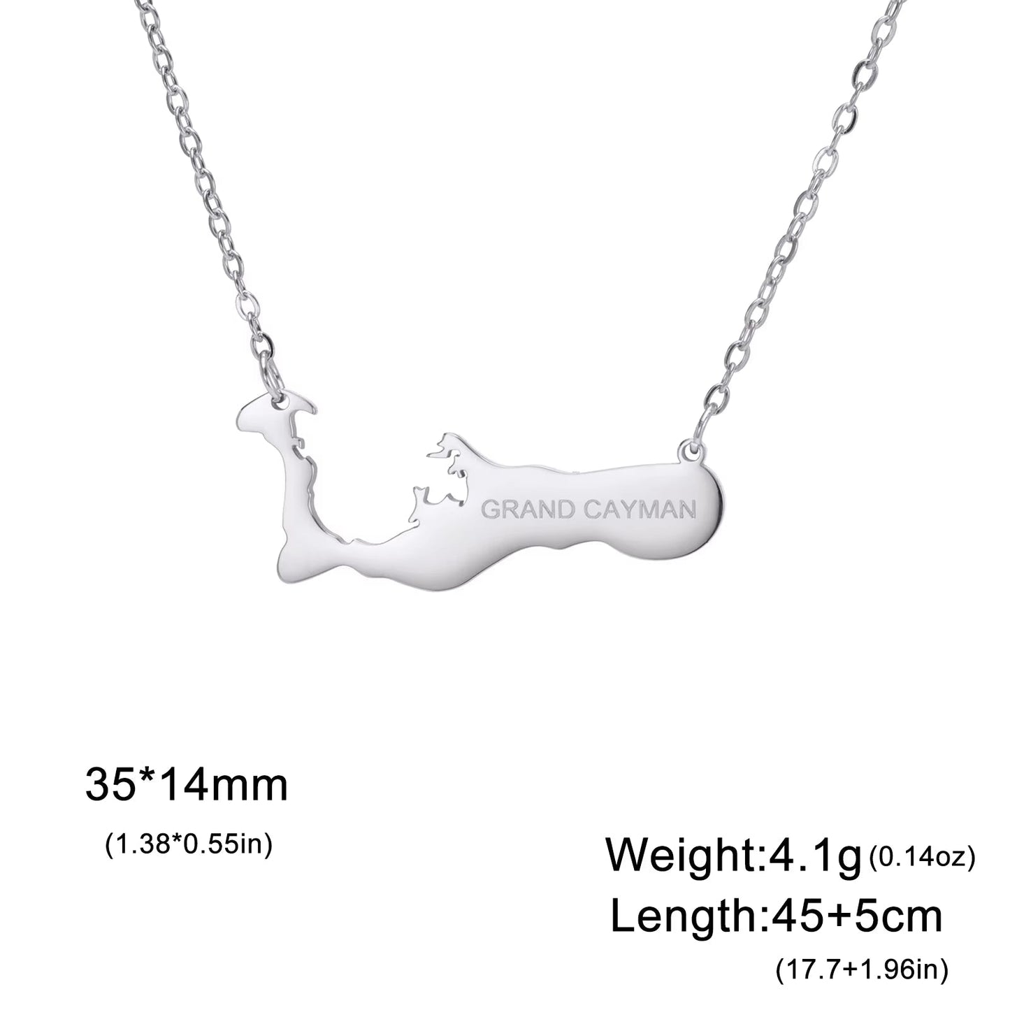 GRAND CAYMAN Map Necklace Pendant Stainless Steel Chain Island Country Leisure Vacation Jewelry Gift