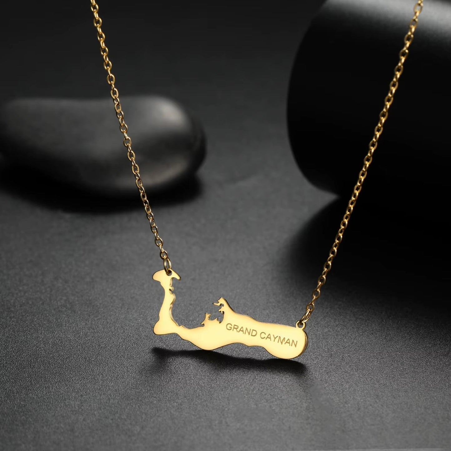 GRAND CAYMAN Map Necklace Pendant Stainless Steel Chain Island Country Leisure Vacation Jewelry Gift