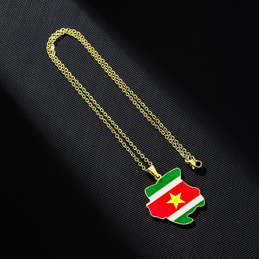 Fashion Republiek Suriname Map Flag Pendant Necklace Stainless Steel Men Women Sranan Maps Jewelry Gift