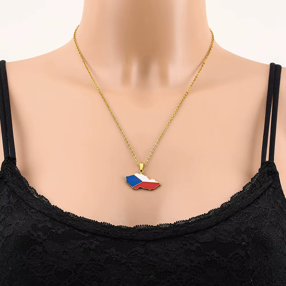 Česká Republika Map Flag Pendant Necklace Stainless Steel Men Women Czech Maps Jewelry Gift