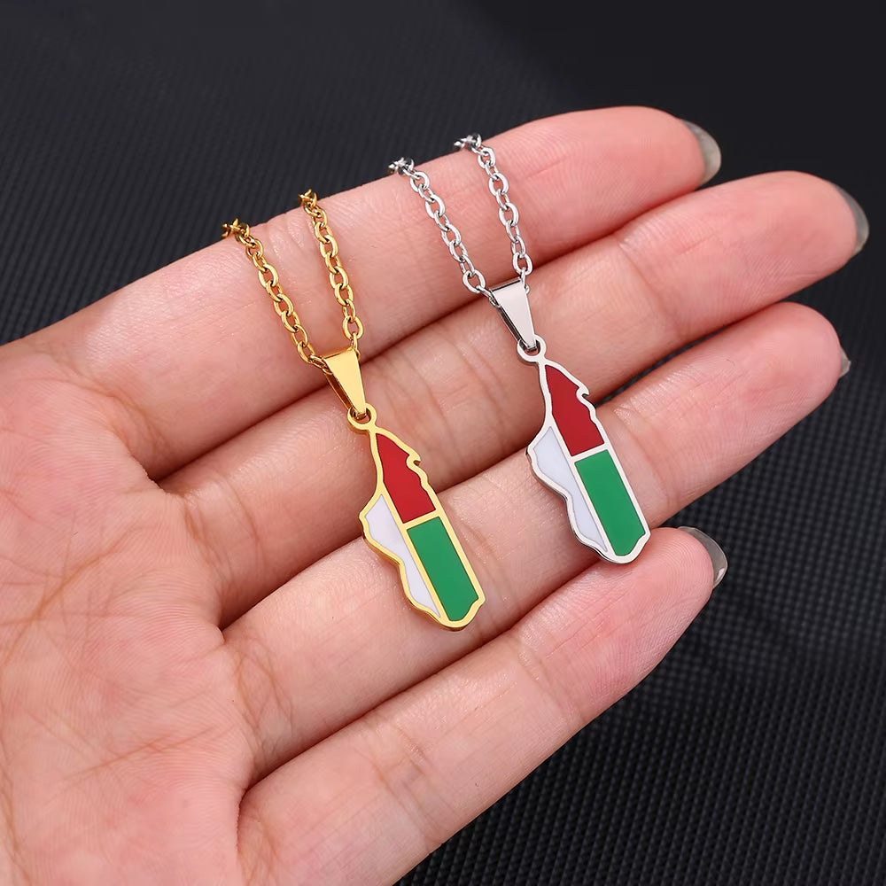 African Madagascar Map Flag Pendant Necklace Stainless Steel Gold/Silver Color Men Women Country Map Jewelry Gift