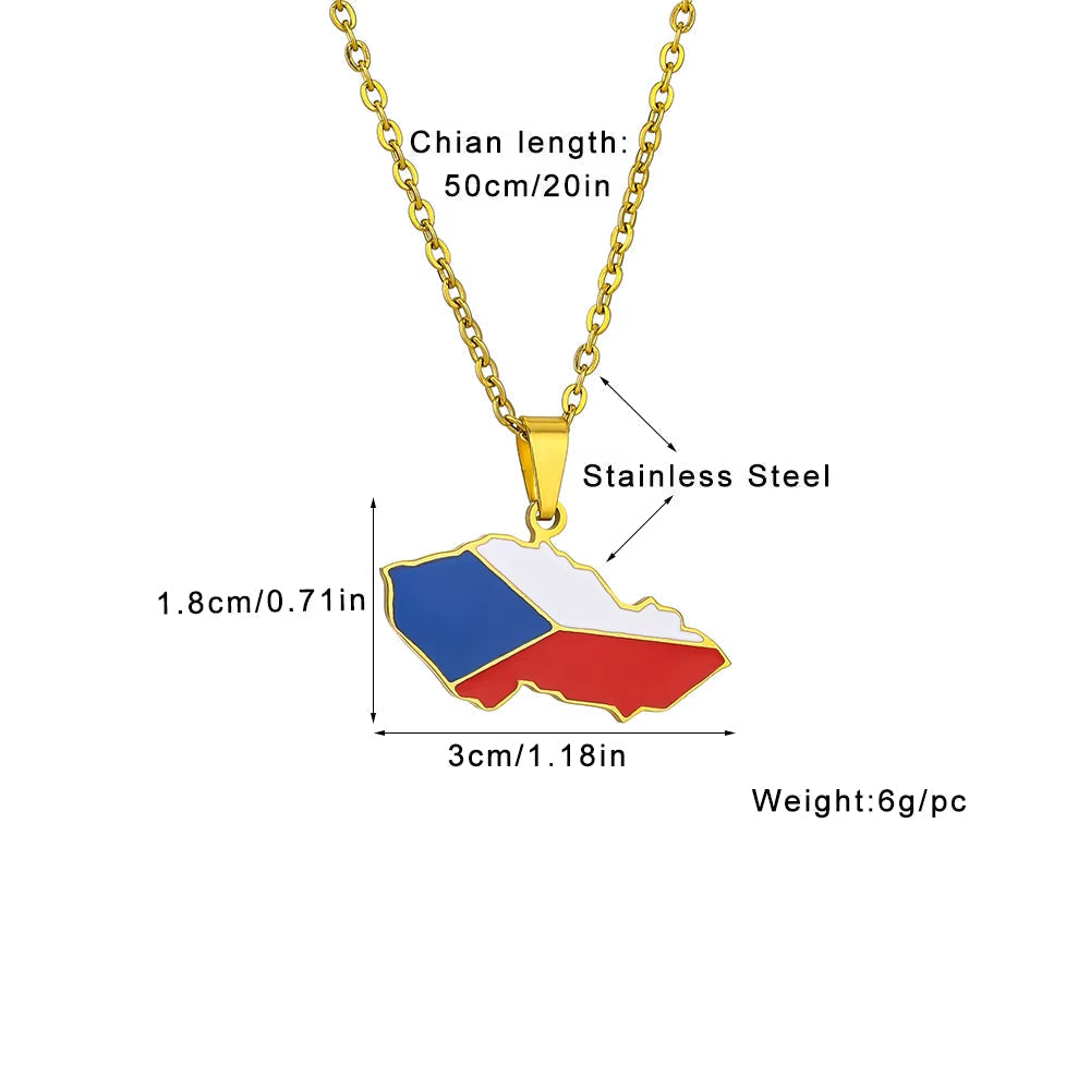 Česká Republika Map Flag Pendant Necklace Stainless Steel Men Women Czech Maps Jewelry Gift