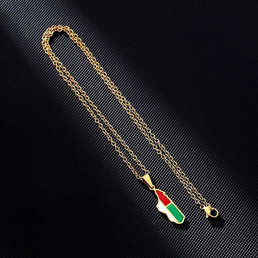 African Madagascar Map Flag Pendant Necklace Stainless Steel Gold/Silver Color Men Women Country Map Jewelry Gift