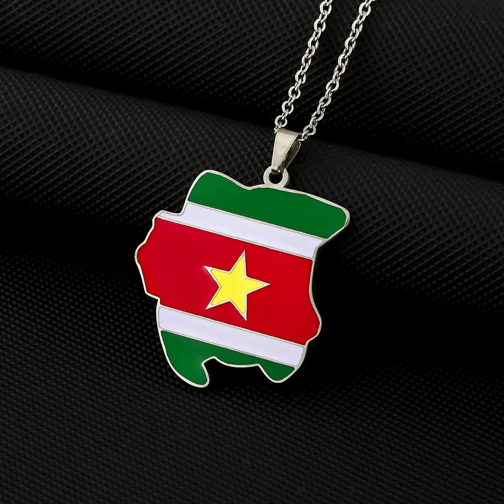 Fashion Republiek Suriname Map Flag Pendant Necklace Stainless Steel Men Women Sranan Maps Jewelry Gift