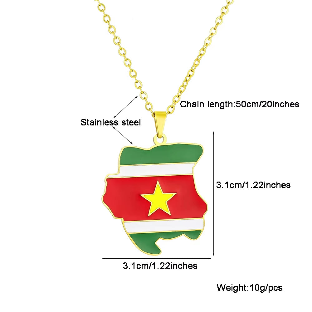 Fashion Republiek Suriname Map Flag Pendant Necklace Stainless Steel Men Women Sranan Maps Jewelry Gift