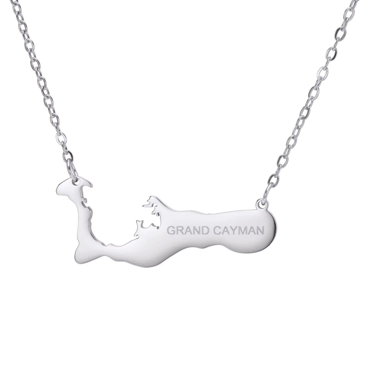 GRAND CAYMAN Map Necklace Pendant Stainless Steel Chain Island Country Leisure Vacation Jewelry Gift