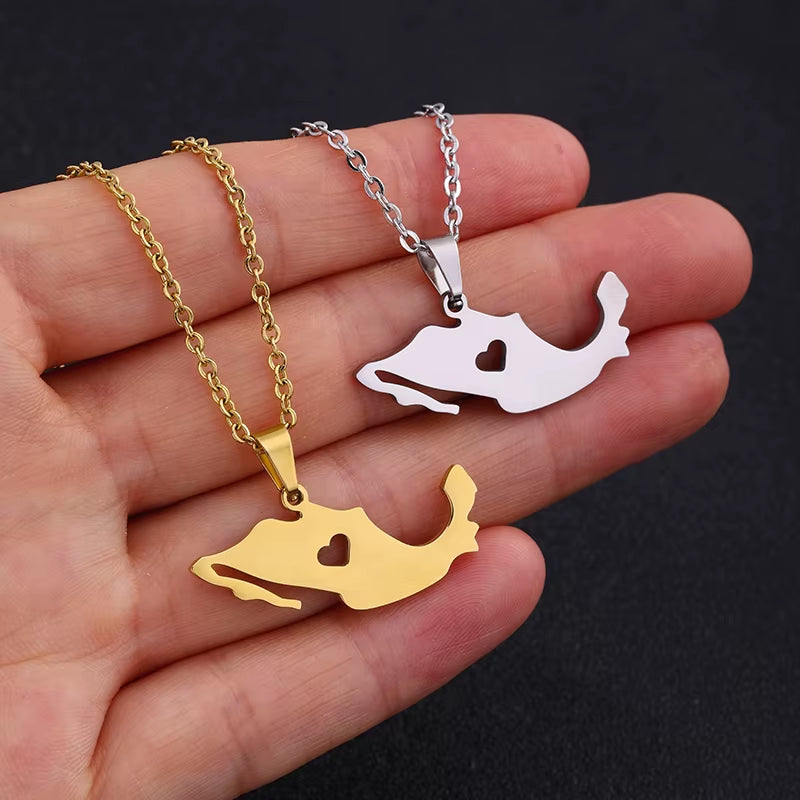 Mexico Map Pendant Necklace Stainless Steel Gold Silver Color Men Women Heart Charm Heart Country Maps Jewelry Gift