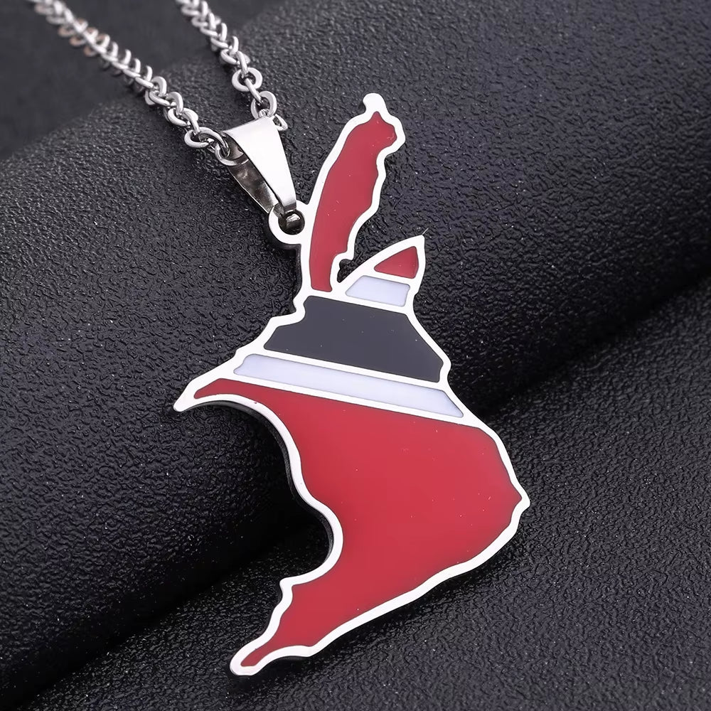 Discover the Elegant, Trinidad and Tobago Map Necklace - Perfect for gift for your Trini girl friend, Embrace Unique Geometric Ethnic Style! Stainless Steel