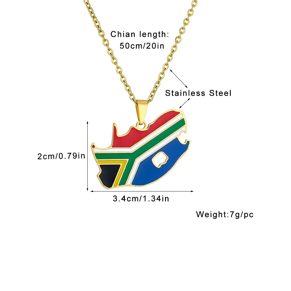 Fashion South Africa Map Flag Pendant Necklace Stainless Steel African Men Women Maps Jewelry Gift