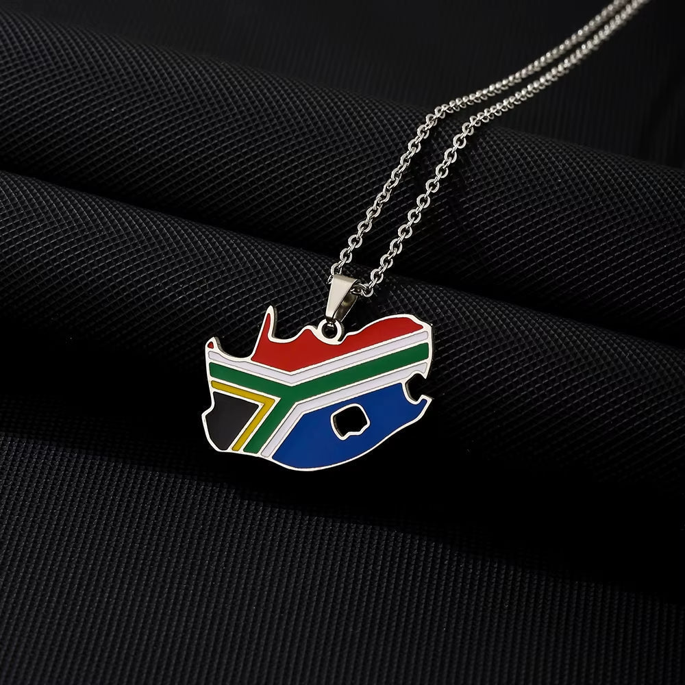 Fashion South Africa Map Flag Pendant Necklace Stainless Steel African Men Women Maps Jewelry Gift