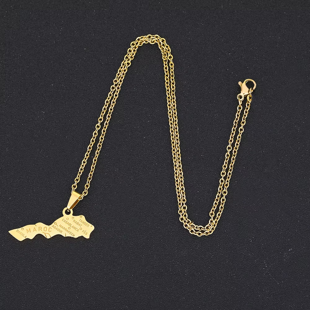Africa Kingdom of Morocco Map City Pendant Necklace Gold Silver Color Men Women Maroc Country Map Jewelry Gift