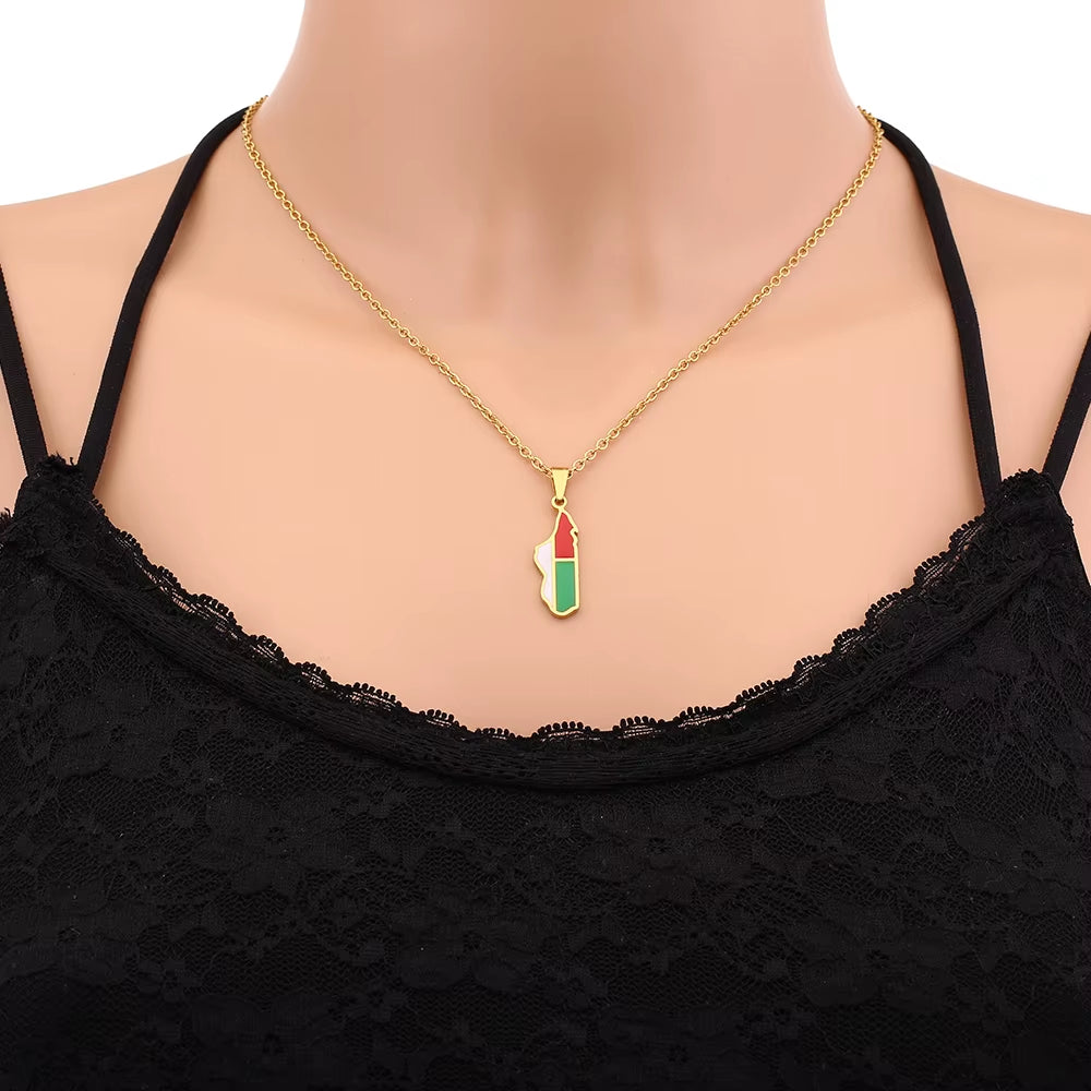 African Madagascar Map Flag Pendant Necklace Stainless Steel Gold/Silver Color Men Women Country Map Jewelry Gift