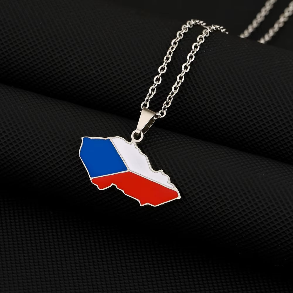 Česká Republika Map Flag Pendant Necklace Stainless Steel Men Women Czech Maps Jewelry Gift