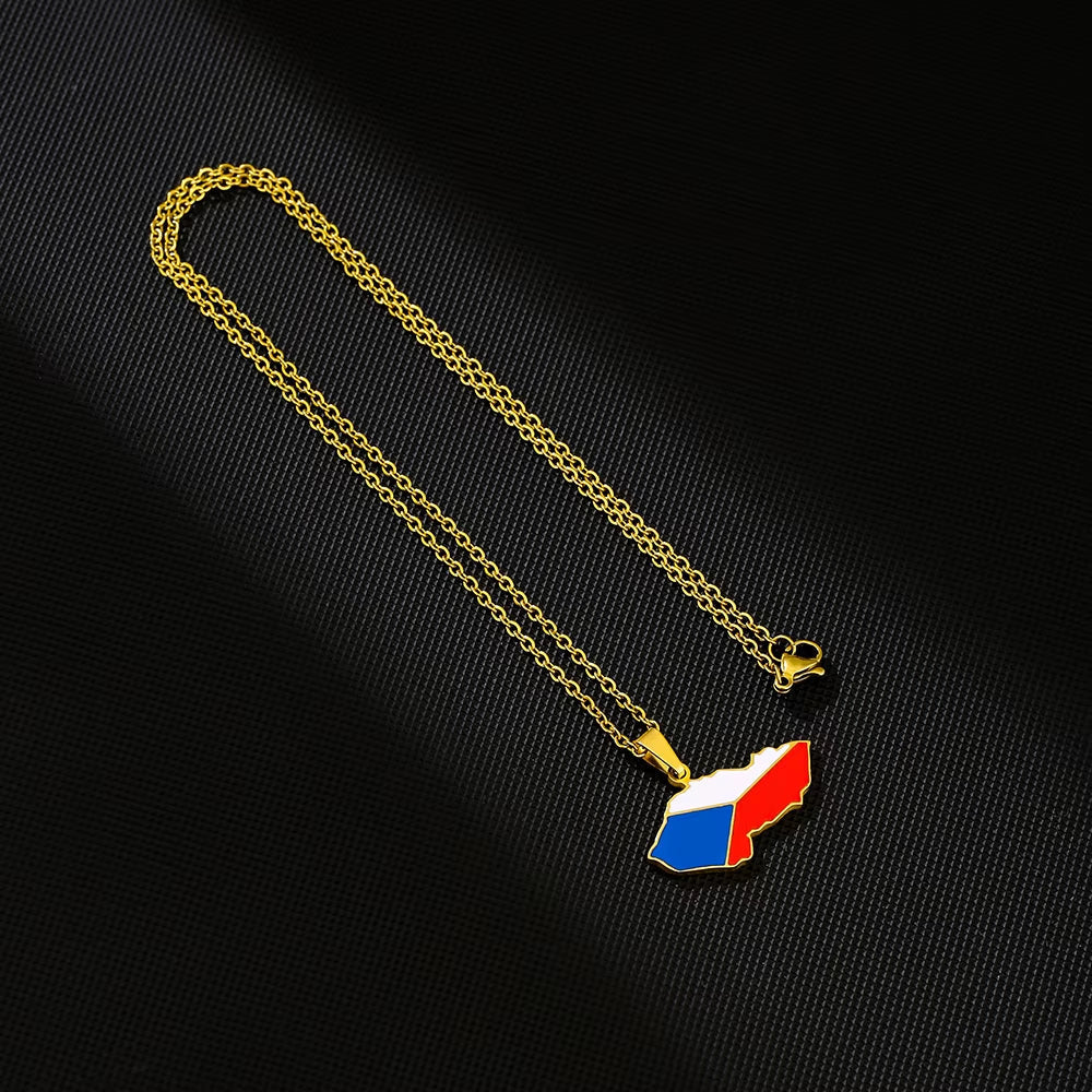 Česká Republika Map Flag Pendant Necklace Stainless Steel Men Women Czech Maps Jewelry Gift