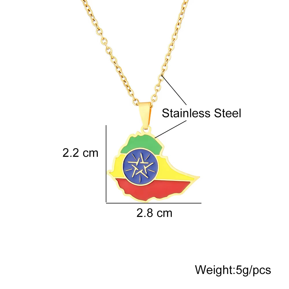 African Ethiopia Map Flag Pendant Necklace Stainless Steel Men Women Gold/Silver Color Country Maps Jewelry Gift