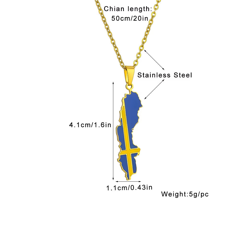 Fashion Sverige Map Flag Pendant Necklace Stainless Steel Men Women Sweden Maps Jewelry Gift