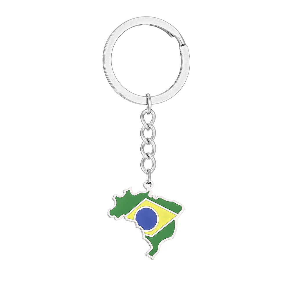 Fashion Brazil Map Flag Key Chain Stainless Steel Brazilians Men Women Maps Key Jewelry Gift