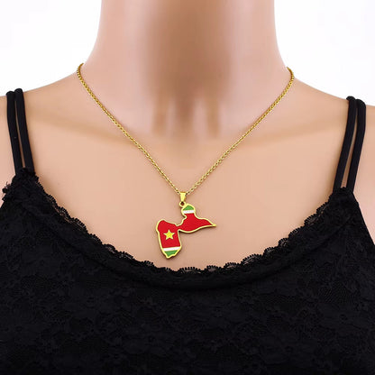France Guadeloupe Island Map with Flag Pendant Necklace Stainless Steel Men Women Ethnic Maps Jewelry Gift