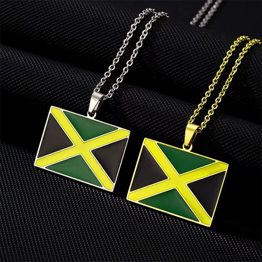 Jamaica Map Flag Pendant Necklace Stainless Steel Gold Silver Color Men Women Jamaican Map Ethnic Jewelry Gift