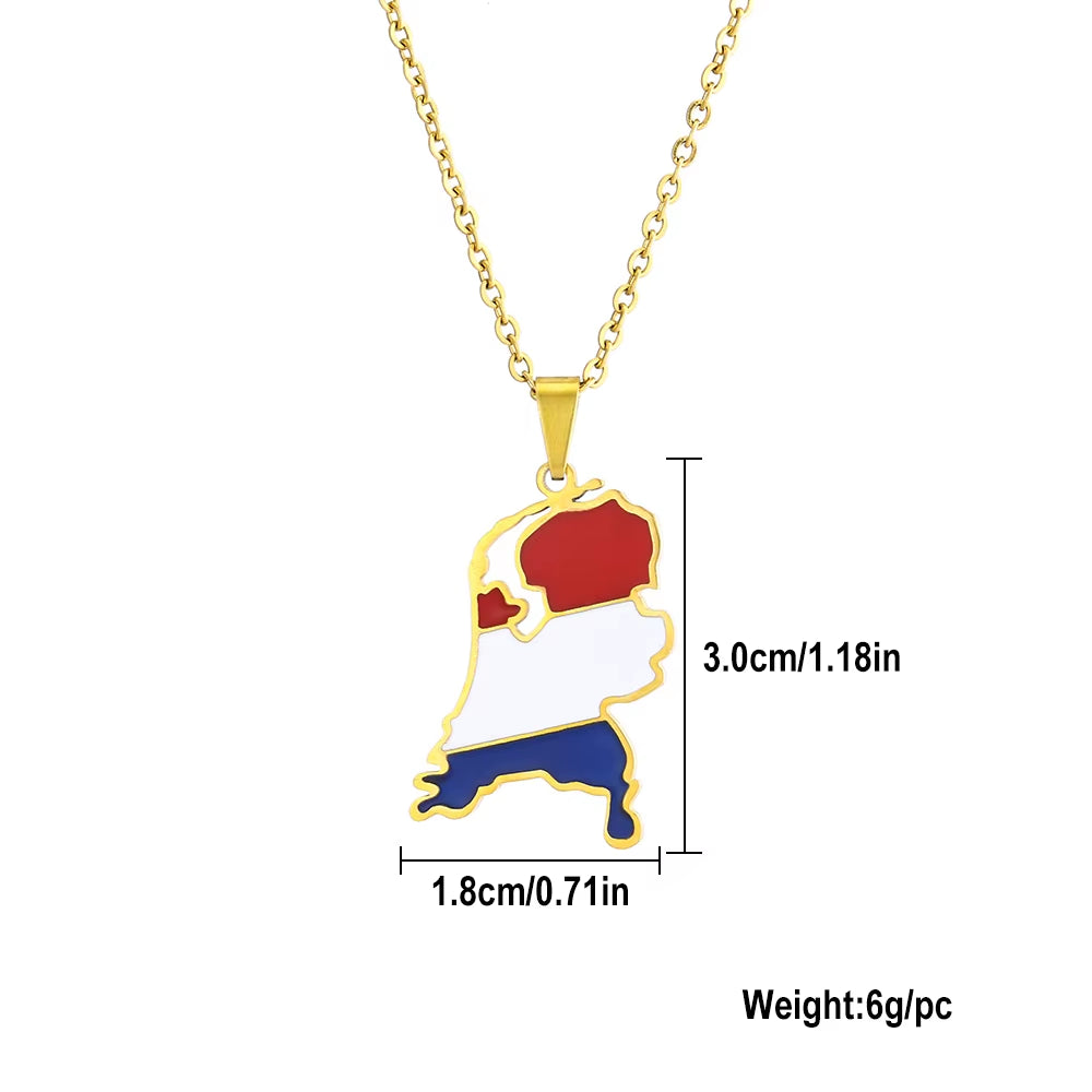 Netherlands Map Flag Pendant Necklace Stainless Steel Nederlanden Men Women Maps Jewelry Gift