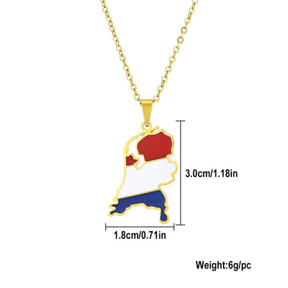 Netherlands Map Flag Pendant Necklace Stainless Steel Nederlanden Men Women Maps Jewelry Gift