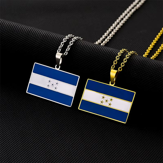 Honduran Flag Pendant Necklace in Gold Stainless Steel - Elegant Jewelry for Women, Ideal for Parties and Birthdays