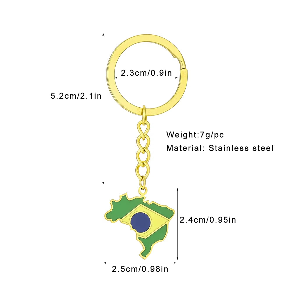 Fashion Brazil Map Flag Key Chain Stainless Steel Brazilians Men Women Maps Key Jewelry Gift