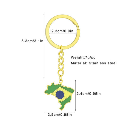 Fashion Brazil Map Flag Key Chain Stainless Steel Brazilians Men Women Maps Key Jewelry Gift