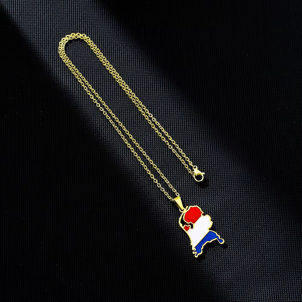 Netherlands Map Flag Pendant Necklace Stainless Steel Nederlanden Men Women Maps Jewelry Gift