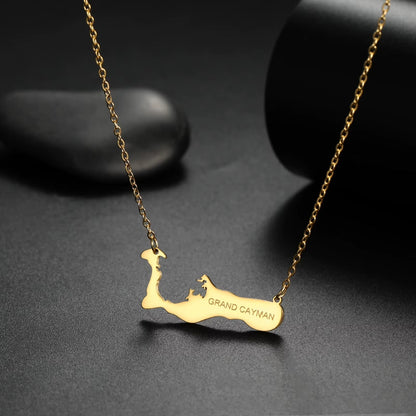 GRAND CAYMAN Map Necklace Pendant Stainless Steel Chain Island Country Leisure Vacation Jewelry Gift