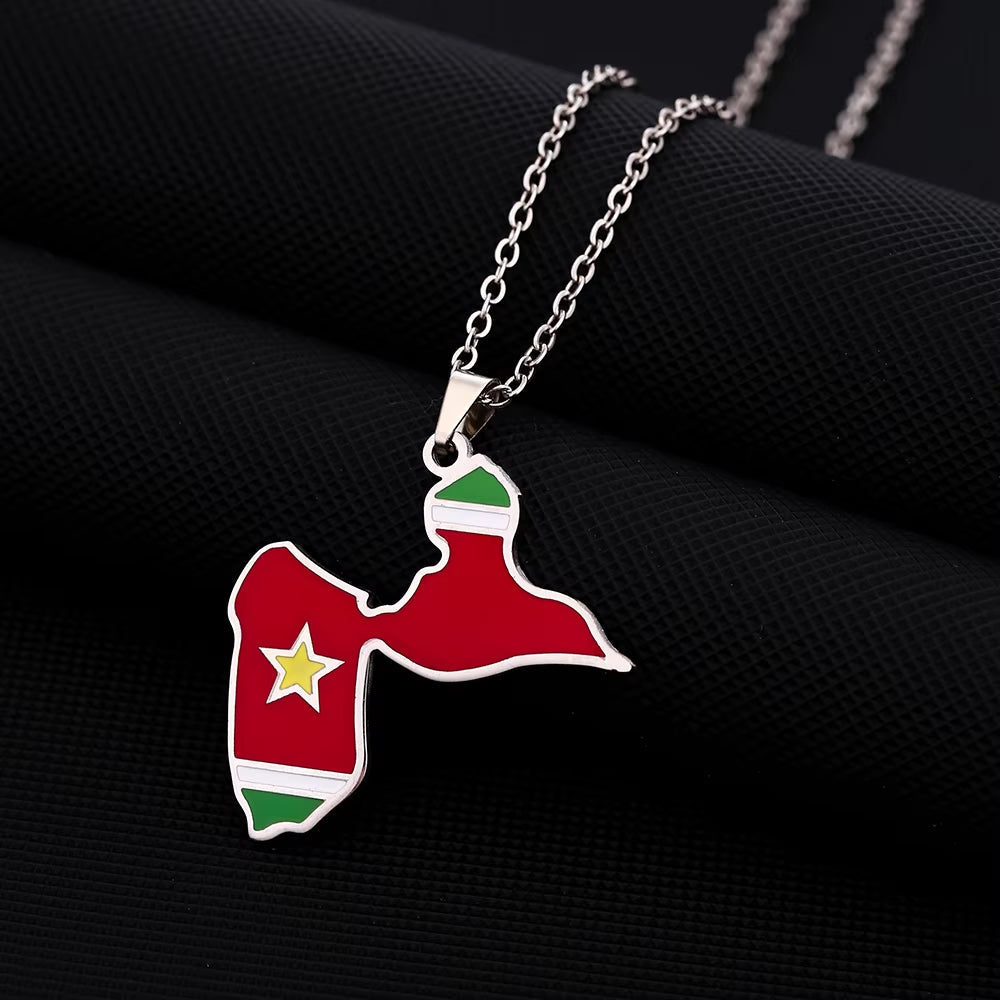 France Guadeloupe Island Map with Flag Pendant Necklace Stainless Steel Men Women Ethnic Maps Jewelry Gift