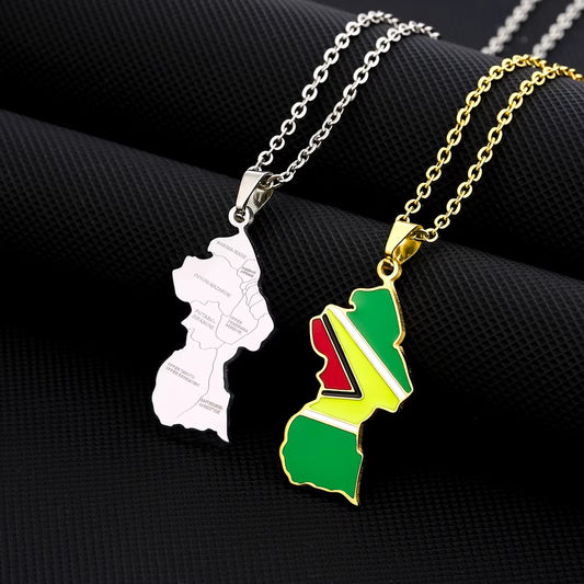 Fashion Guyana Map Flag City Pendant Necklace Stainless Steel Men Women Ethnic Maps Jewelry Gift