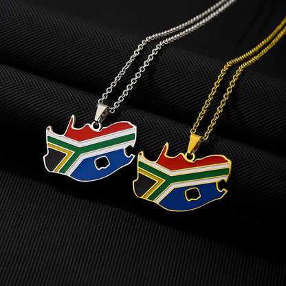 Fashion South Africa Map Flag Pendant Necklace Stainless Steel African Men Women Maps Jewelry Gift