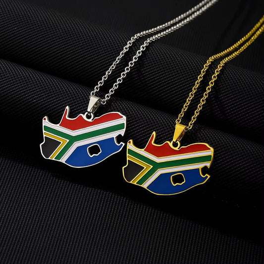 Fashion South Africa Map Flag Pendant Necklace Stainless Steel African Men Women Maps Jewelry Gift