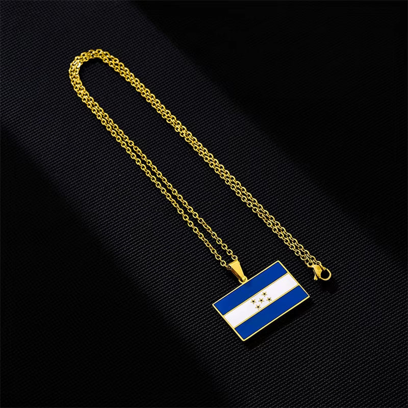 Honduran Flag Pendant Necklace in Gold Stainless Steel - Elegant Jewelry for Women, Ideal for Parties and Birthdays