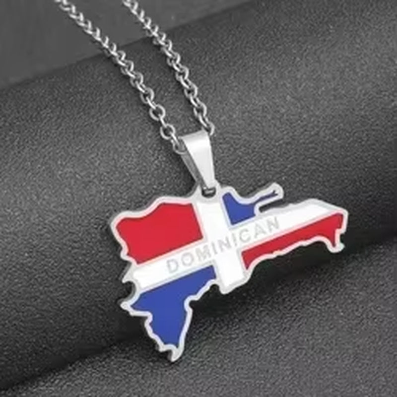 Dominican Flag Map Pendant