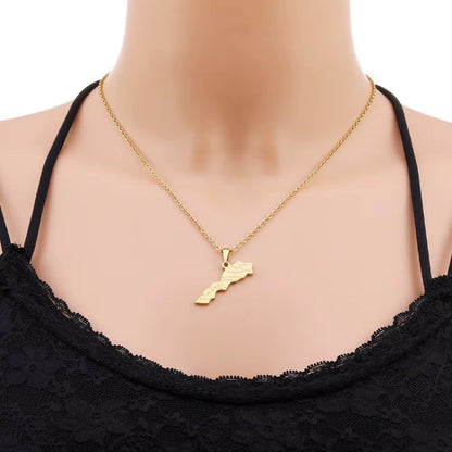 Africa Kingdom of Morocco Map City Pendant Necklace Gold Silver Color Men Women Maroc Country Map Jewelry Gift