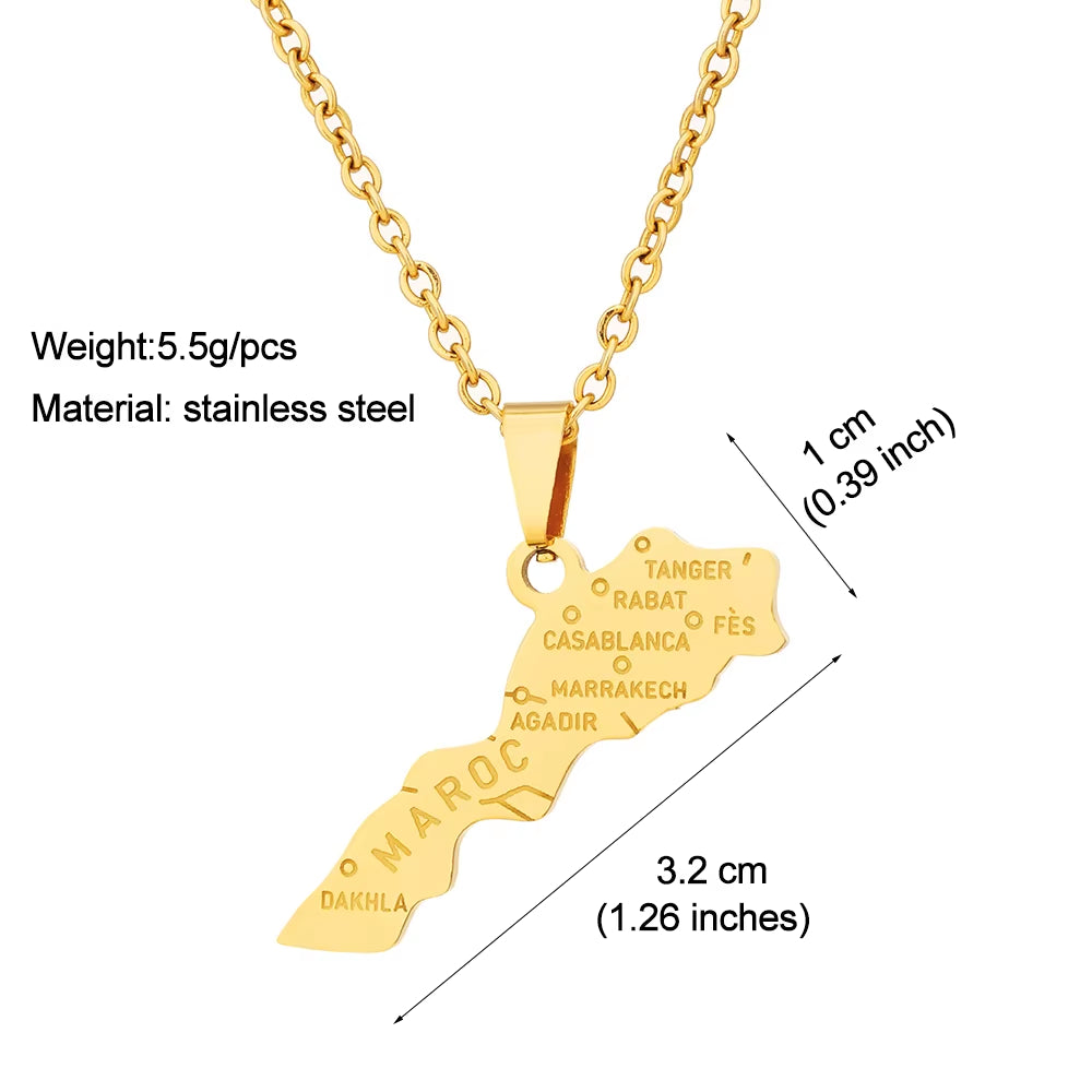 Africa Kingdom of Morocco Map City Pendant Necklace Gold Silver Color Men Women Maroc Country Map Jewelry Gift
