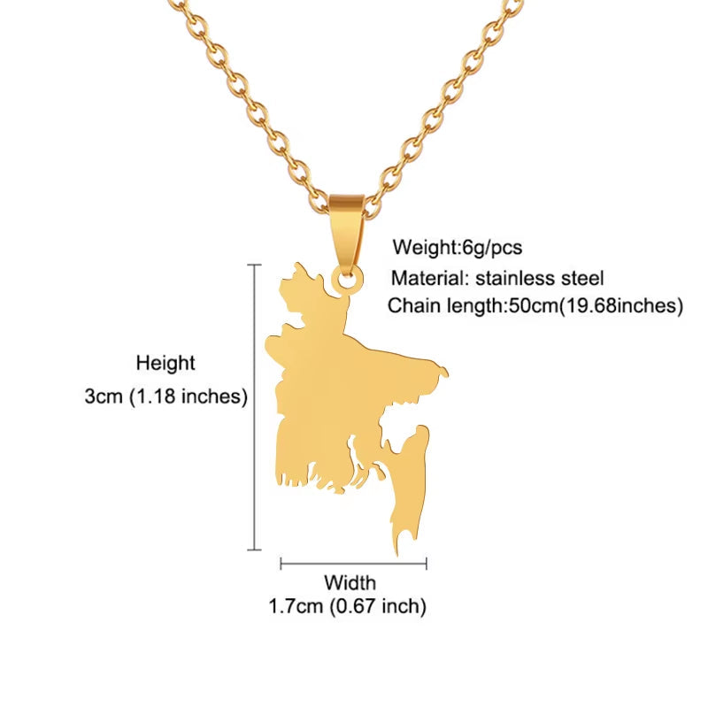 Bangladesh Map Flag Pendant Necklaces Gold/Steel Color for Women Girls Stainless Steel Bangladeshi Maps Jewelry Bengali Gift