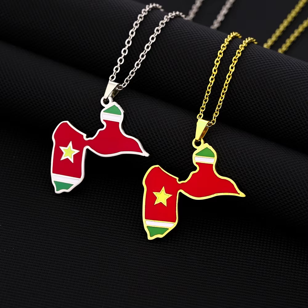 France Guadeloupe Island Map with Flag Pendant Necklace Stainless Steel Men Women Ethnic Maps Jewelry Gift