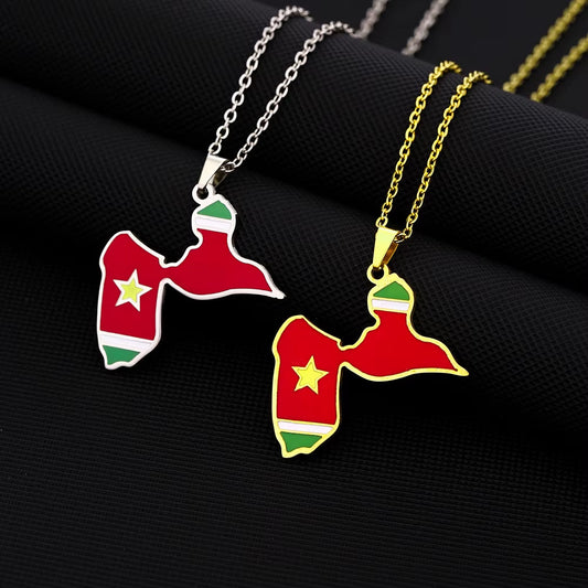 France Guadeloupe Island Map with Flag Pendant Necklace Stainless Steel Men Women Ethnic Maps Jewelry Gift