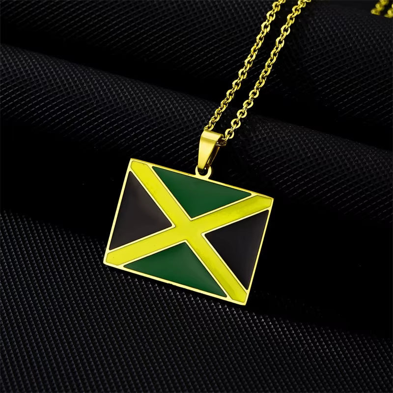 Jamaica Map Flag Pendant Necklace Stainless Steel Gold Silver Color Men Women Jamaican Map Ethnic Jewelry Gift
