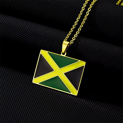 Jamaica Map Flag Pendant Necklace Stainless Steel Gold Silver Color Men Women Jamaican Map Ethnic Jewelry Gift