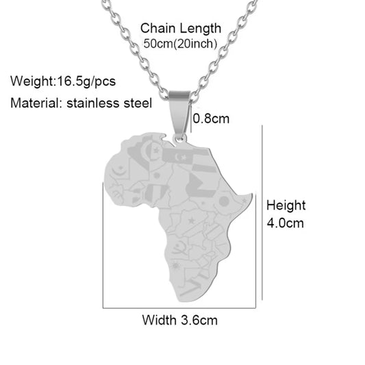 Africa Map Flag Pendant Necklaces Stainless Steel Gold/Steel Color African Maps Ethnic Jewelry for Women Men