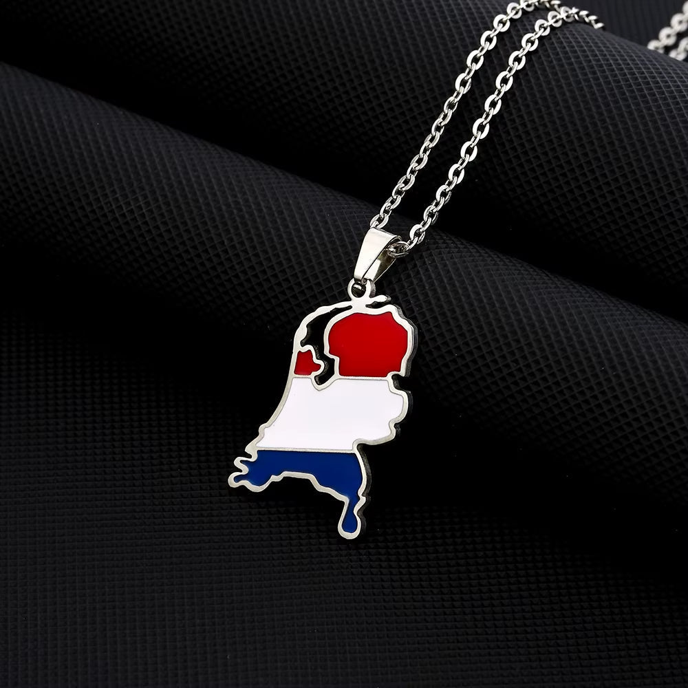 Netherlands Map Flag Pendant Necklace Stainless Steel Nederlanden Men Women Maps Jewelry Gift