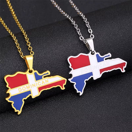 Hot Stainless Steel Trendy Enamel the Dominican Republic Map Pendant Necklace Map of Dominican Chain Jewelry