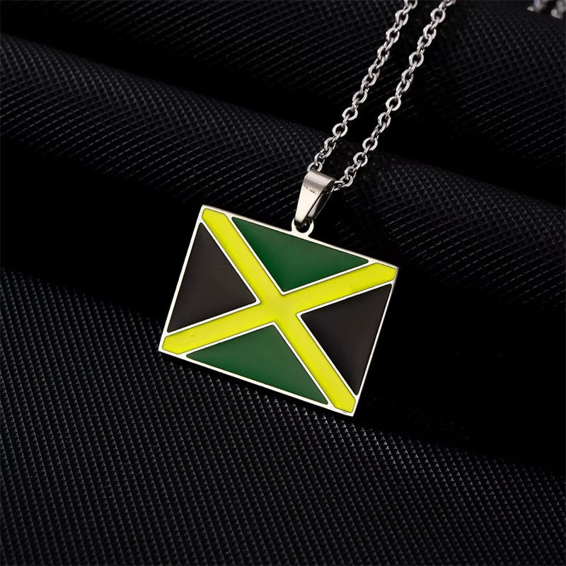 Jamaica Map Flag Pendant Necklace Stainless Steel Gold Silver Color Men Women Jamaican Map Ethnic Jewelry Gift