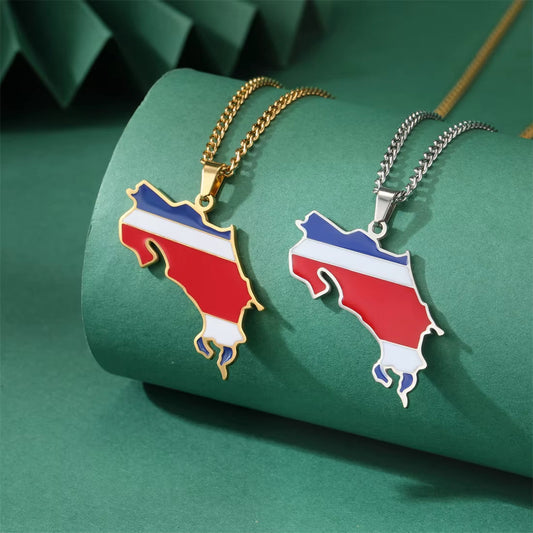 Drip Oil Costa Rica Map Necklace for Women Stainless Steel Costa Rica Flag Pendant New Charm Fashion Party Jewelry Gifts