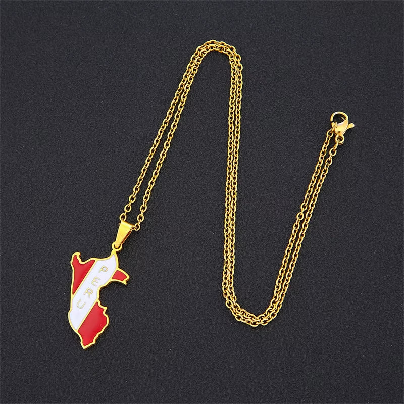 New Arrivals Peru Map with Flag Pendant Necklaces for Women Men Gold Color/Silver Color Map of Peru Jewelry Peruvian