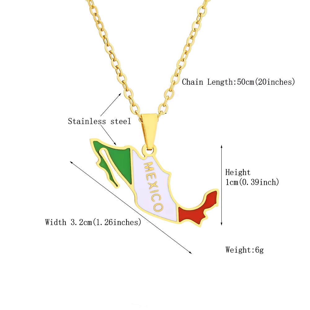 Celebrate Your Heritage with the Stunning Mexico Map Flag Pendant Necklace - Perfect Stainless Steel Jewelry for Men and Women